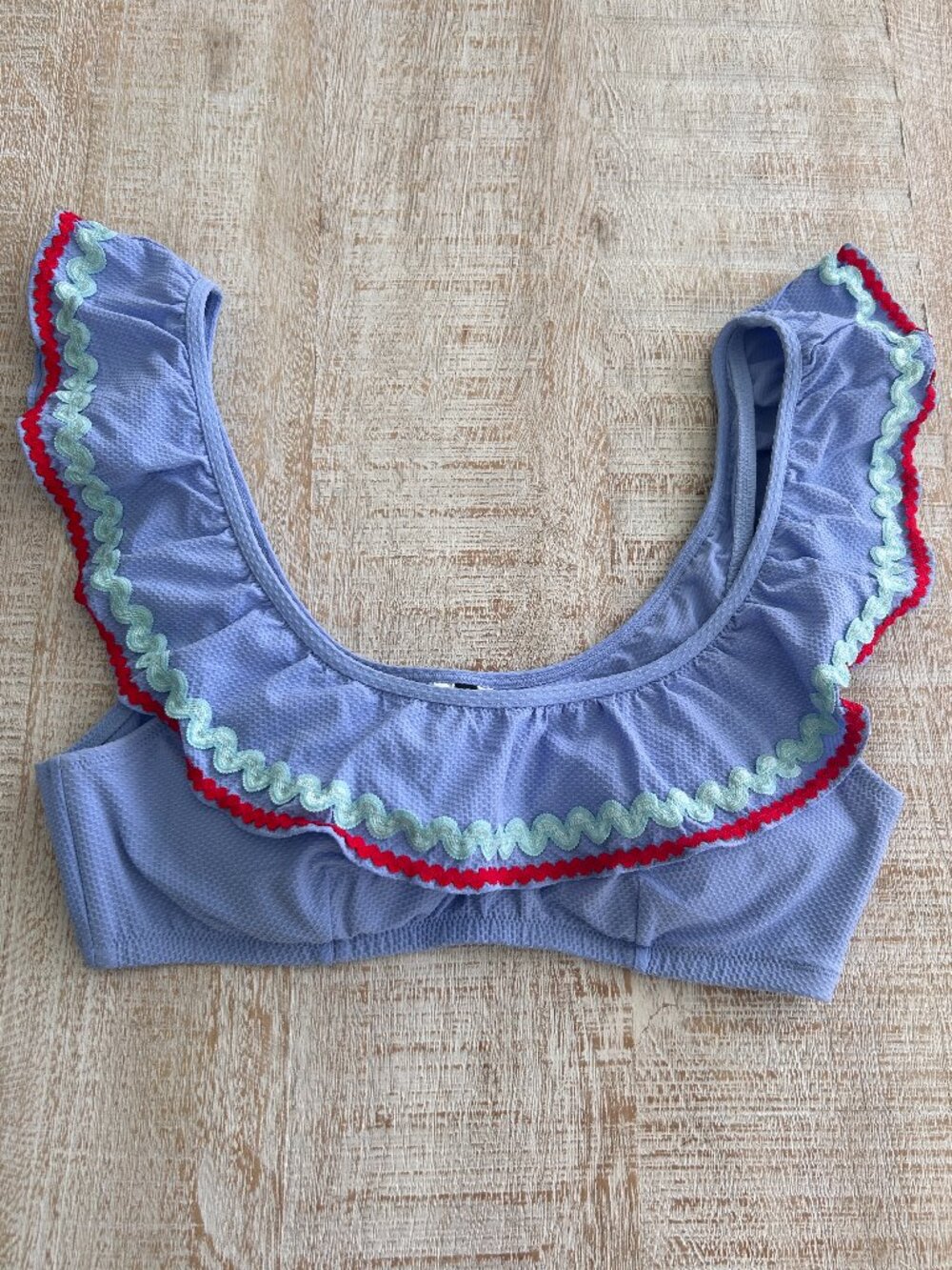 J Crew Ric Rac Ruffle Periwinkle Bikini Top only size Small - Picture 2 of 7